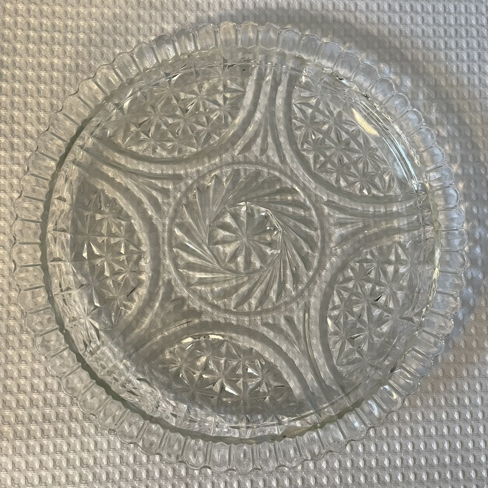Vintage Anchor‎ Hocking glass serving plate 12" Stars Swirl